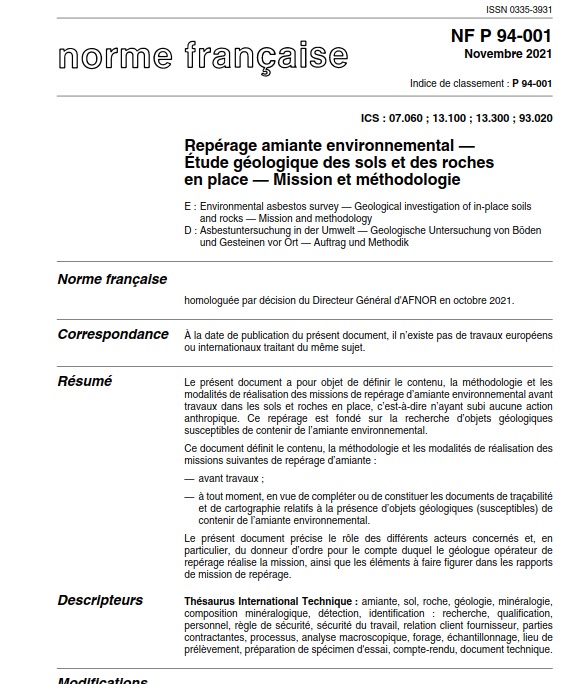 Norme Afnor NF P94-001