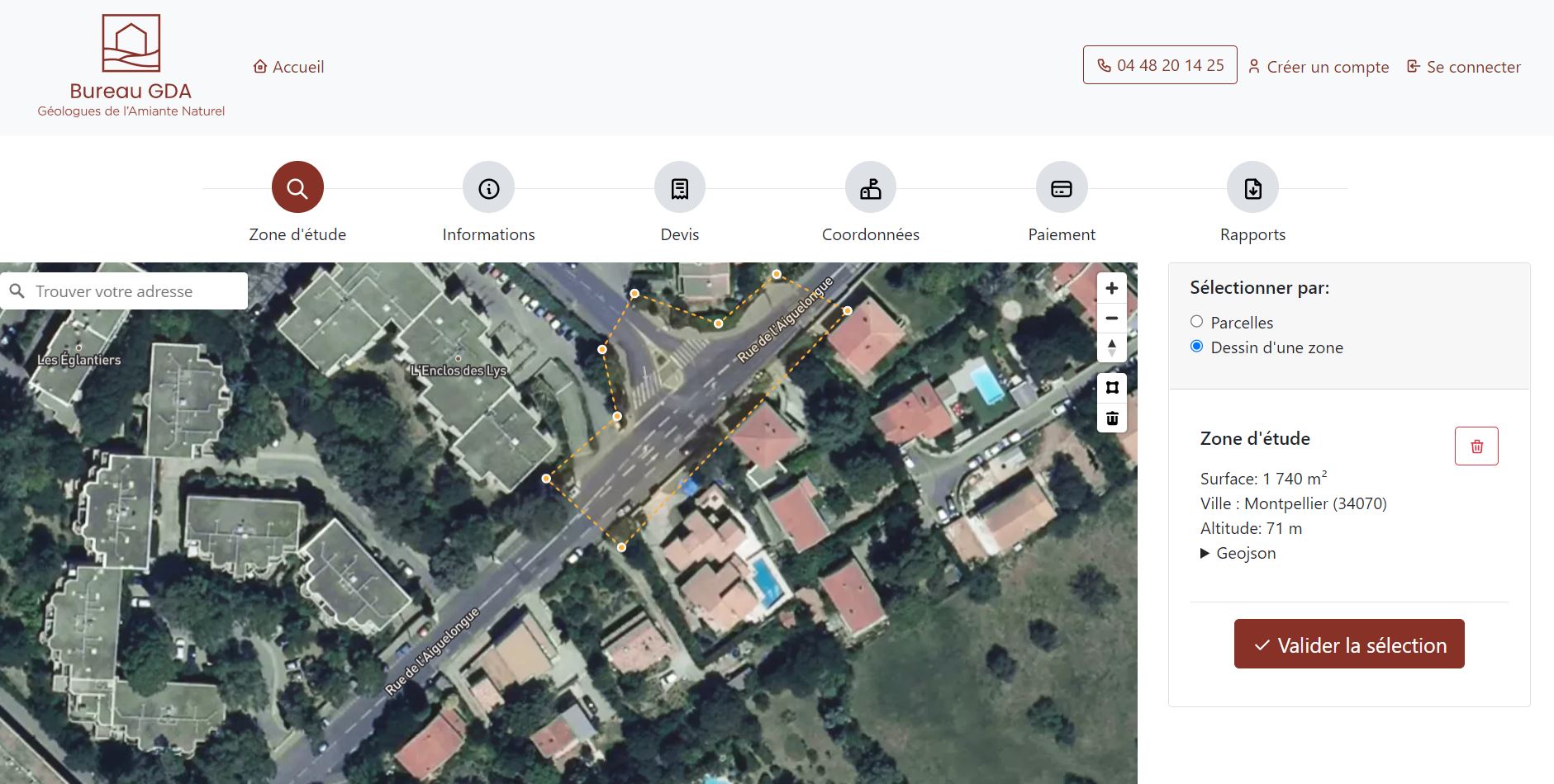 Choix de la zone de travaux