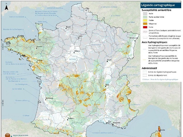 Carte des niveaux de susceptibilité de présence d'amiante environnemental (BRGM)